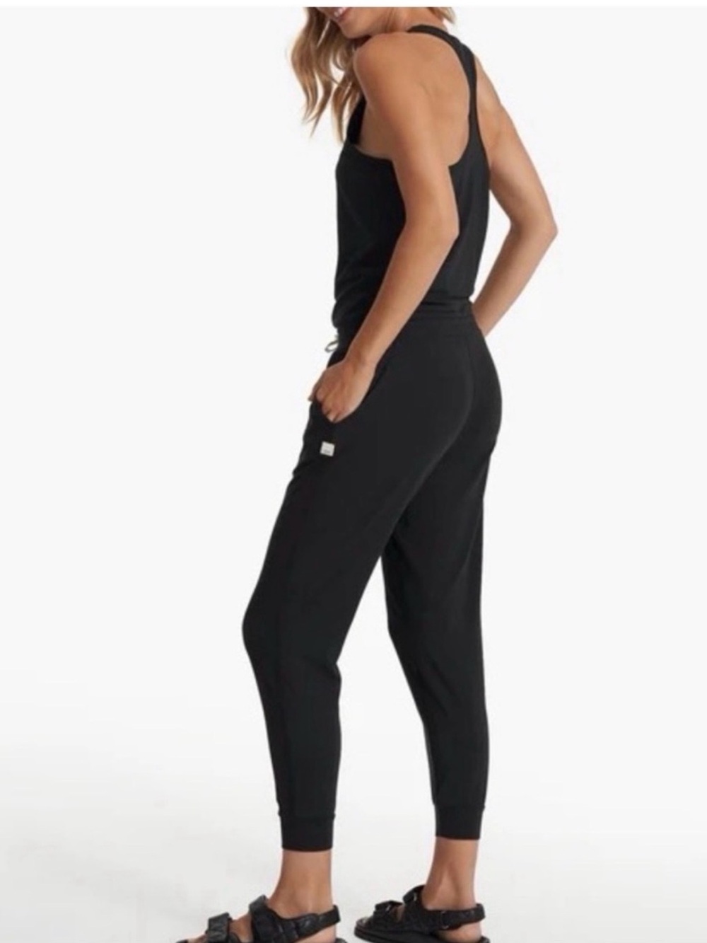 NWOT Vuori Black Sleeveless V-Neck Drawstring Jumpsuit - Picture 4 of 8